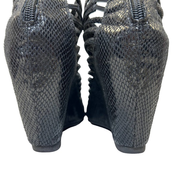 Jeffrey Campbell Ibiza Last Black snake embossed Leather Wedge shoes W Size 6 - Picture 12 of 16